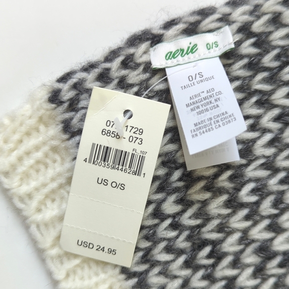 Aerie Classic Chunky Polka Dot Jacquard Knit Wool Blend Scarf Ivory Gray OS - Picture 3 of 8